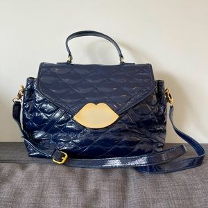Lulu Guinness genuine patent leather lips quilted handbag with Metal lips